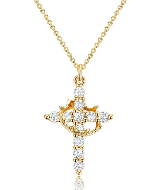 Mia Jewerly™ Cross & Crown Necklace